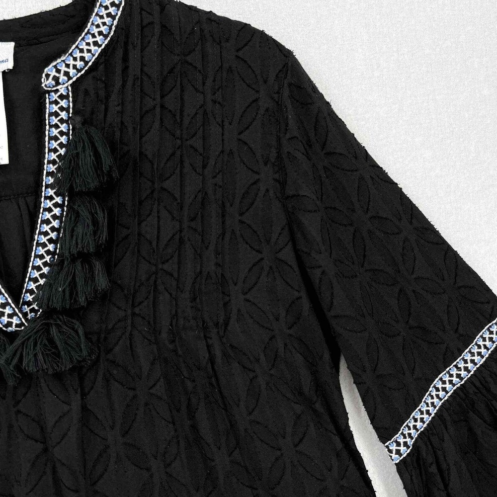 TOMMY BAHAMA Textured Tiered Short Dress Womens XS Black Cotton Clip Embroidered - Picture 11 of 16
